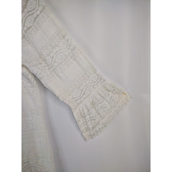 Dressbarn women 14 white lace tiers 3/4 flared ruffle sleeve shift dress stretch - Picture 13 of 16